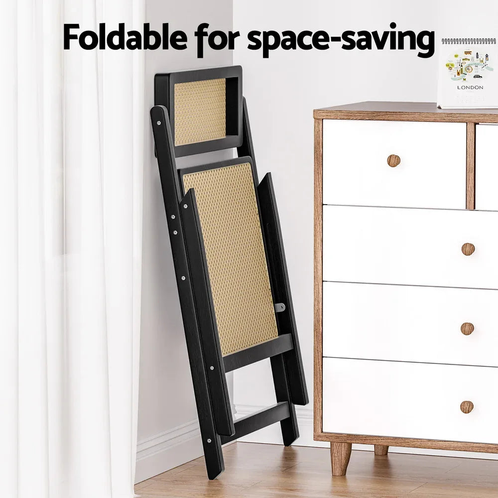 Artiss Dining Chair Wooden Rattan Foldable Black - Mekamart Australia