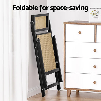 Artiss Dining Chair Wooden Rattan Foldable Black - Mekamart Australia