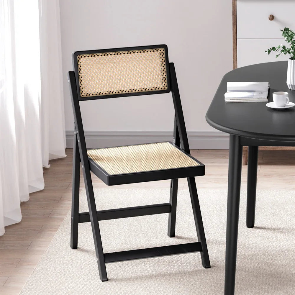 Artiss Dining Chair Wooden Rattan Foldable Black - Mekamart Australia
