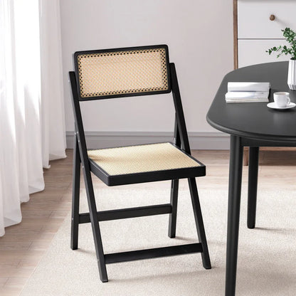 Artiss Dining Chair Wooden Rattan Foldable Black - Mekamart Australia