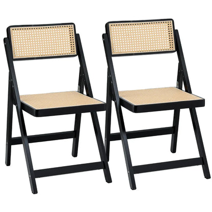 Artiss 2x Dining Chairs Wooden Rattan Foldable Black - Mekamart Australia