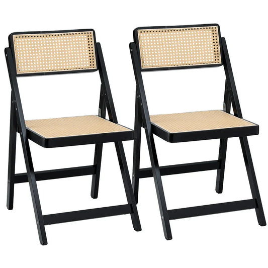 Artiss 2x Dining Chairs Wooden Rattan Foldable Black - Mekamart Australia