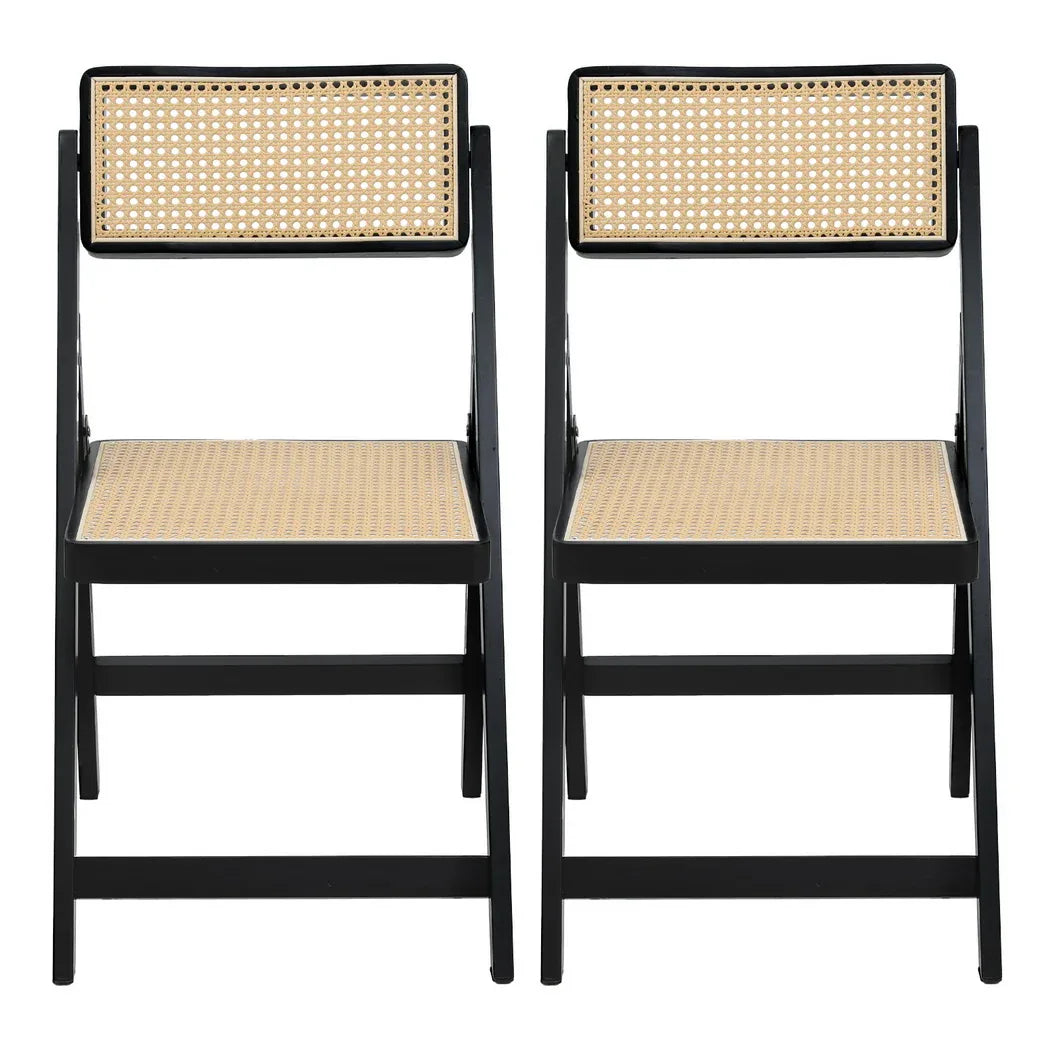 Artiss 2x Dining Chairs Wooden Rattan Foldable Black - Mekamart Australia