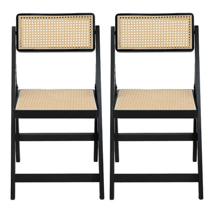 Artiss 2x Dining Chairs Wooden Rattan Foldable Black - Mekamart Australia