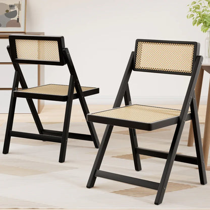 Artiss 2x Dining Chairs Wooden Rattan Foldable Black - Mekamart Australia