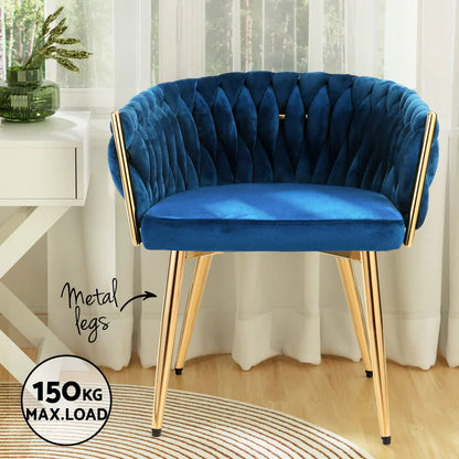 Artiss Dining Chair Velvet Weaving Armchair Blue - Mekamart Australia