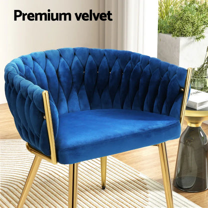 Artiss Dining Chair Velvet Weaving Armchair Blue - Mekamart Australia