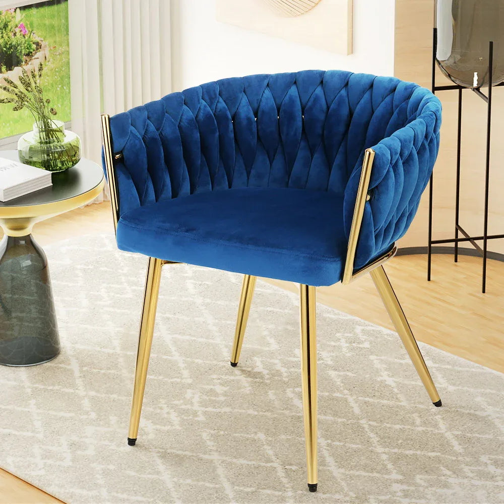 Artiss Dining Chair Velvet Weaving Armchair Blue - Mekamart Australia