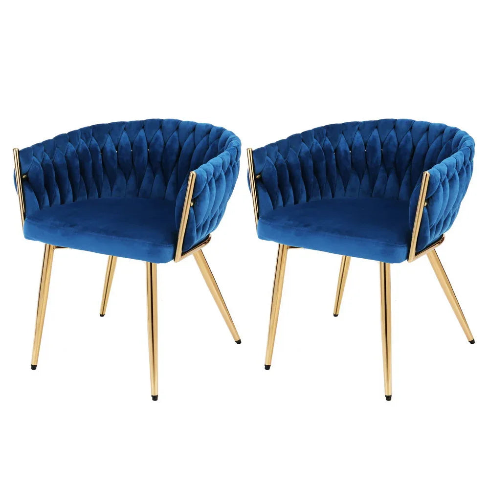 1 Set of 2 Artiss Dining Chairs Velvet Weaving Armchair Blue - Mekamart Australia