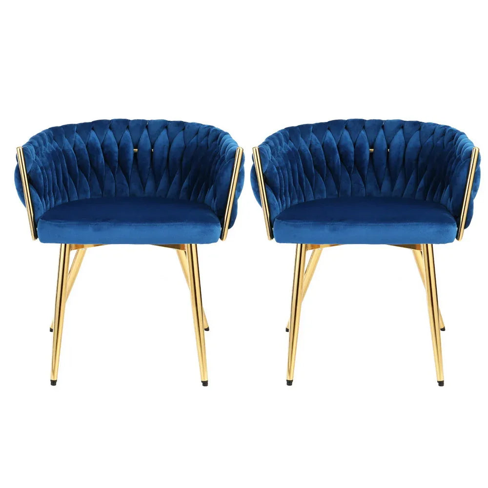1 Set of 2 Artiss Dining Chairs Velvet Weaving Armchair Blue - Mekamart Australia