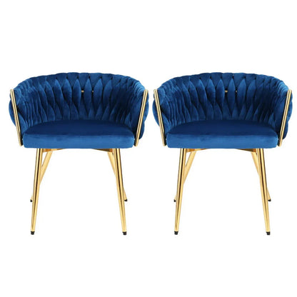 1 Set of 2 Artiss Dining Chairs Velvet Weaving Armchair Blue - Mekamart Australia