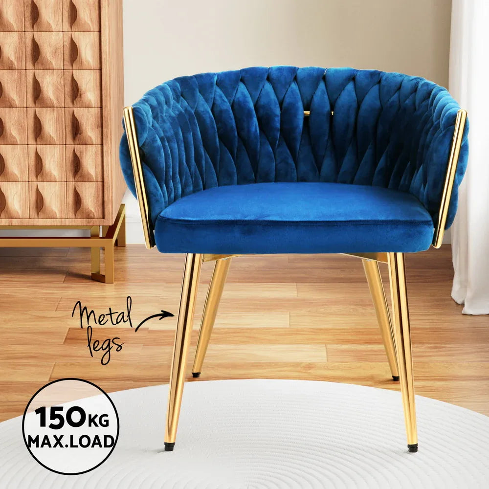 1 Set of 2 Artiss Dining Chairs Velvet Weaving Armchair Blue - Mekamart Australia