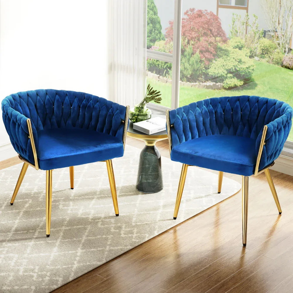 1 Set of 2 Artiss Dining Chairs Velvet Weaving Armchair Blue - Mekamart Australia