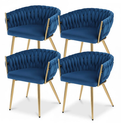 1 Set of 4 Artiss Dining Chairs Velvet Weaving Armchair Blue - Mekamart Australia