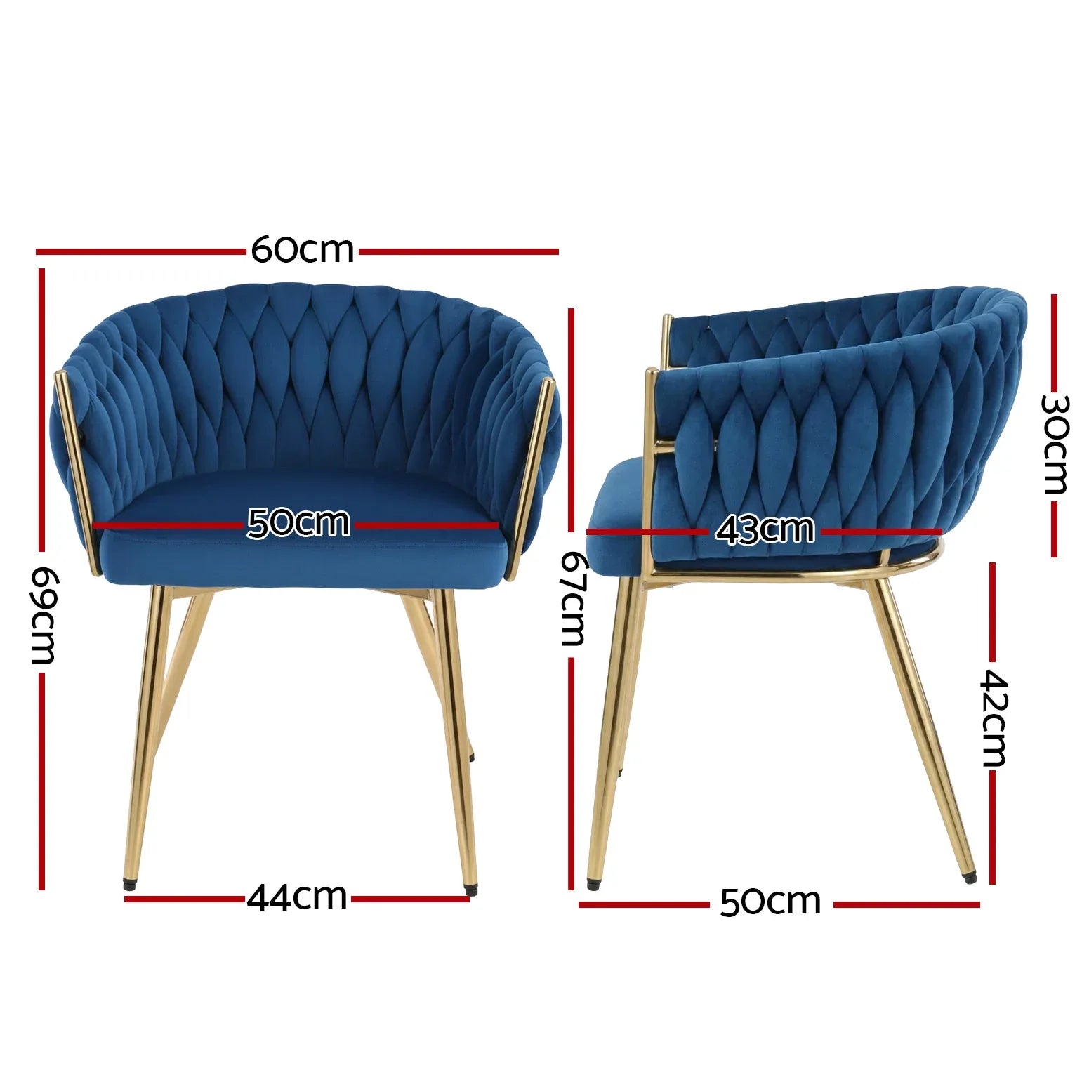 1 Set of 4 Artiss Dining Chairs Velvet Weaving Armchair Blue - Mekamart Australia