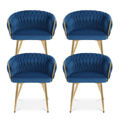 1 Set of 4 Artiss Dining Chairs Velvet Weaving Armchair Blue - Mekamart Australia