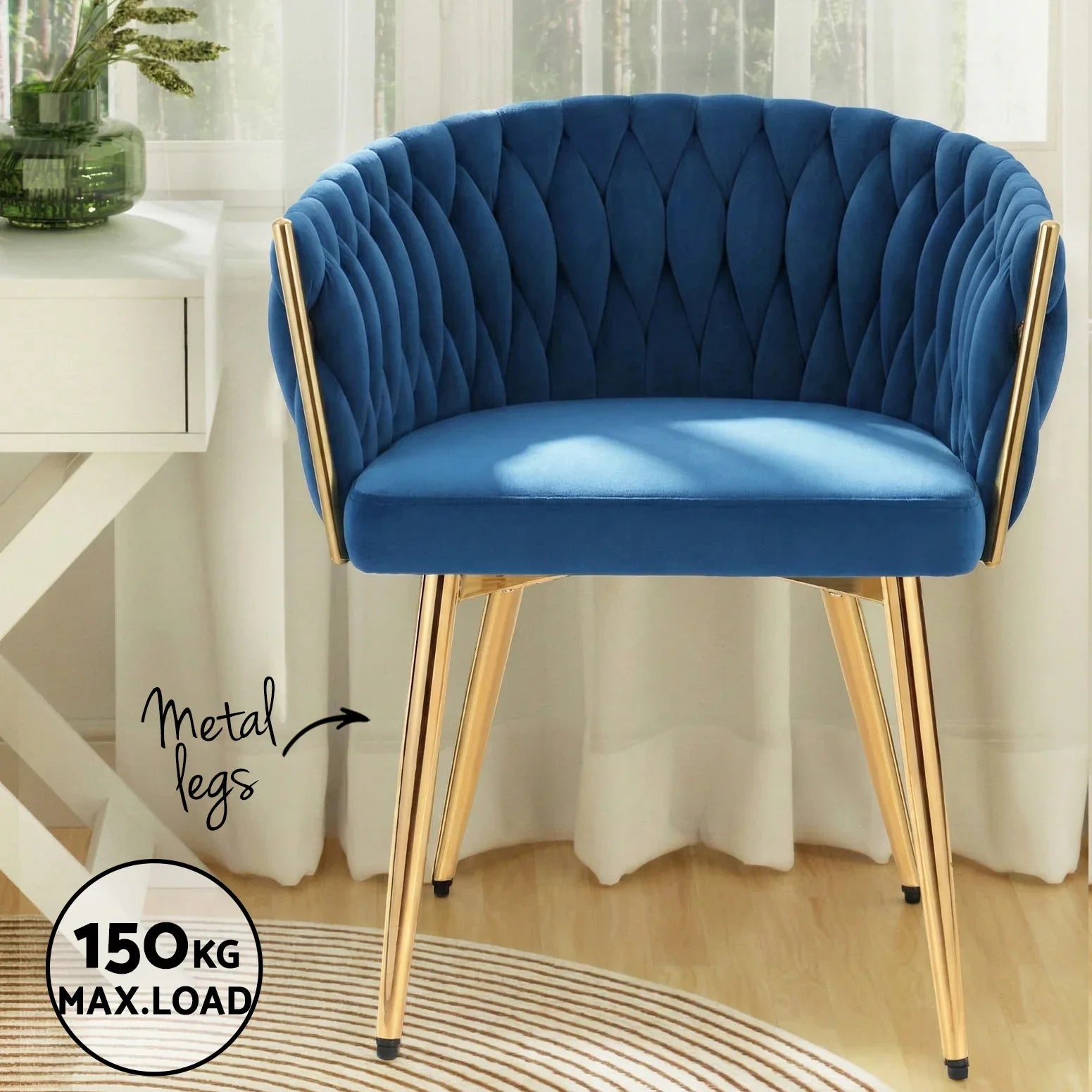 1 Set of 4 Artiss Dining Chairs Velvet Weaving Armchair Blue - Mekamart Australia