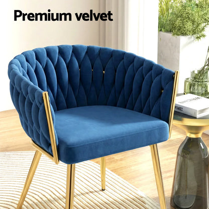 1 Set of 4 Artiss Dining Chairs Velvet Weaving Armchair Blue - Mekamart Australia