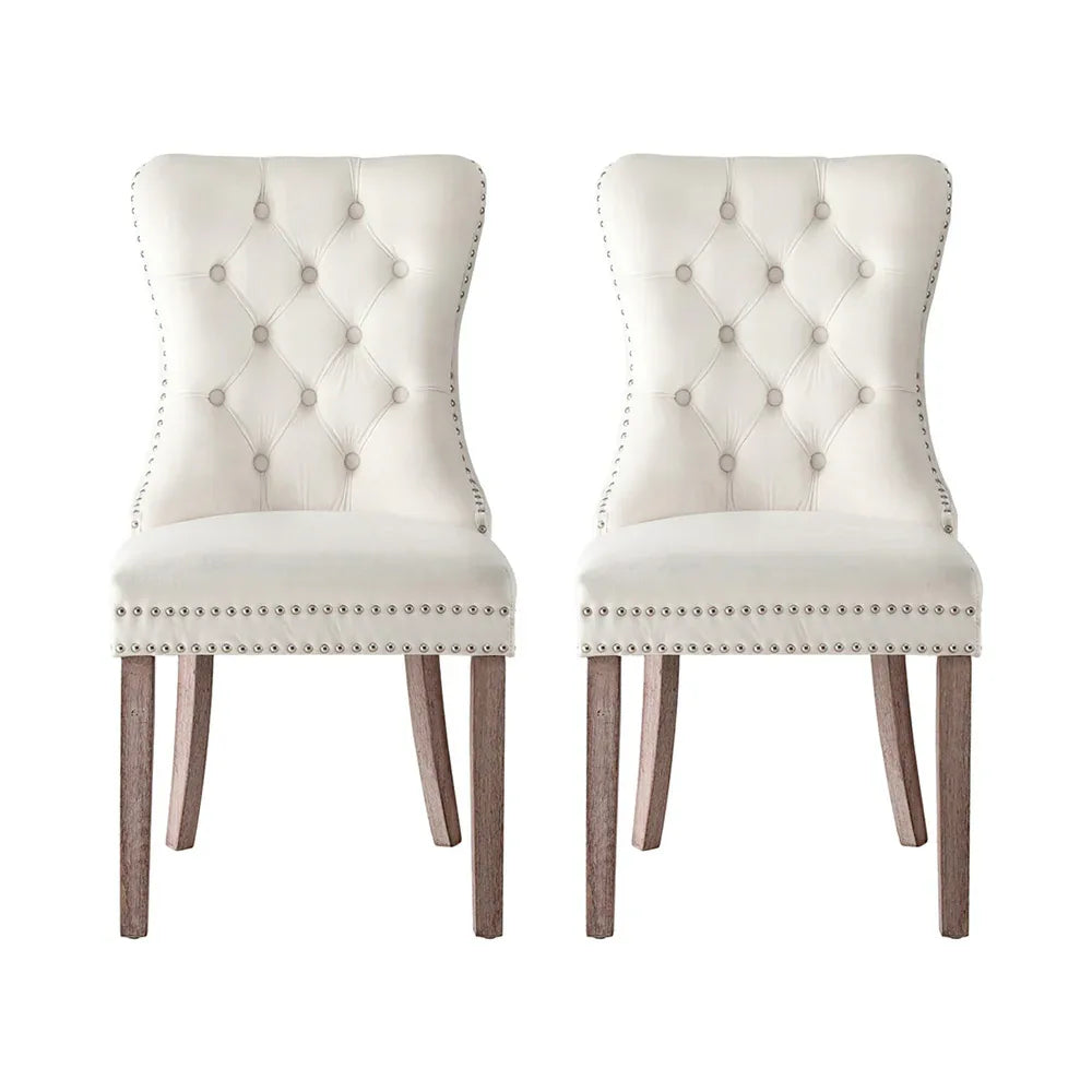 1 Set of 2 Artiss Dining Chairs Beige Velvet - Mekamart Australia