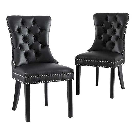 1 Set of 2 Artiss Dining Chairs Black Leather - Mekamart Australia