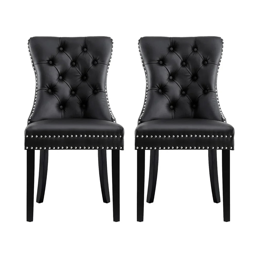 1 Set of 2 Artiss Dining Chairs Black Leather - Mekamart Australia
