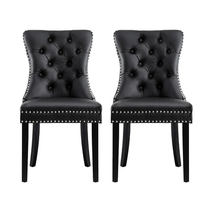1 Set of 2 Artiss Dining Chairs Black Leather - Mekamart Australia