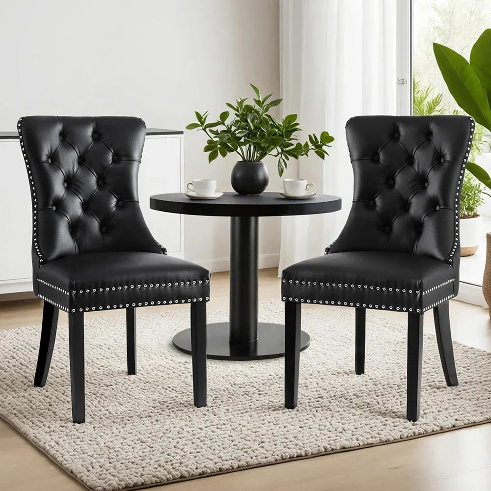 1 Set of 2 Artiss Dining Chairs Black Leather - Mekamart Australia