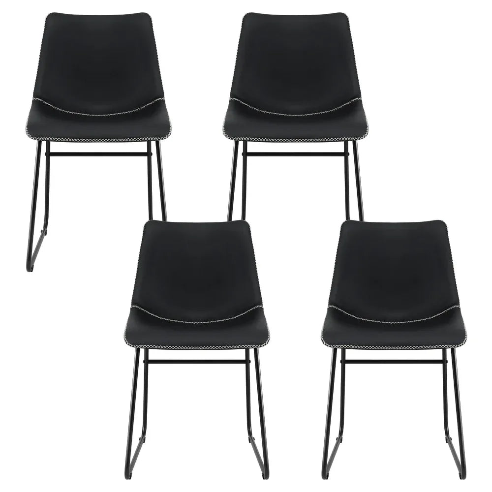 Artiss 4x Dining Chairs Retro PU Leather Kitchen Lounge Cafe Accent Chair Black - Mekamart Australia