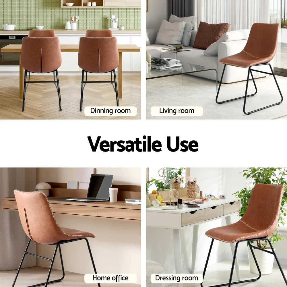 Artiss 4x Dining Chairs Retro PU Leather Kitchen Lounge Cafe Accent Chair Brown - Mekamart Australia