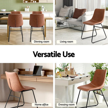 Artiss 4x Dining Chairs Retro PU Leather Kitchen Lounge Cafe Accent Chair Brown - Mekamart Australia