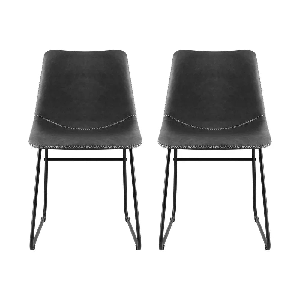 Artiss 2x Dining Chairs Retro PU Leather Kitchen Lounge Cafe Accent Chair Grey - Mekamart Australia