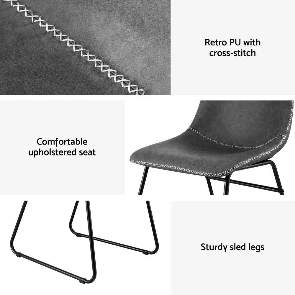 Artiss 2x Dining Chairs Retro PU Leather Kitchen Lounge Cafe Accent Chair Grey - Mekamart Australia