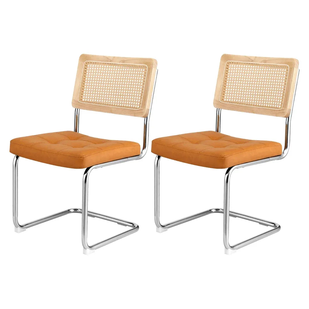 Artiss Dining Chairs Set of 2 PU Leather Rattan Cantilever Brown - Mekamart Australia