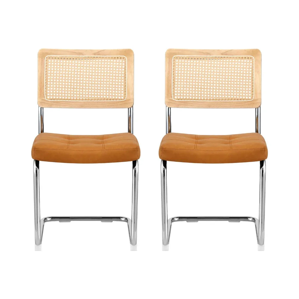 Artiss Dining Chairs Set of 2 PU Leather Rattan Cantilever Brown - Mekamart Australia
