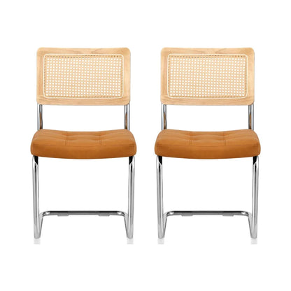Artiss Dining Chairs Set of 2 PU Leather Rattan Cantilever Brown - Mekamart Australia