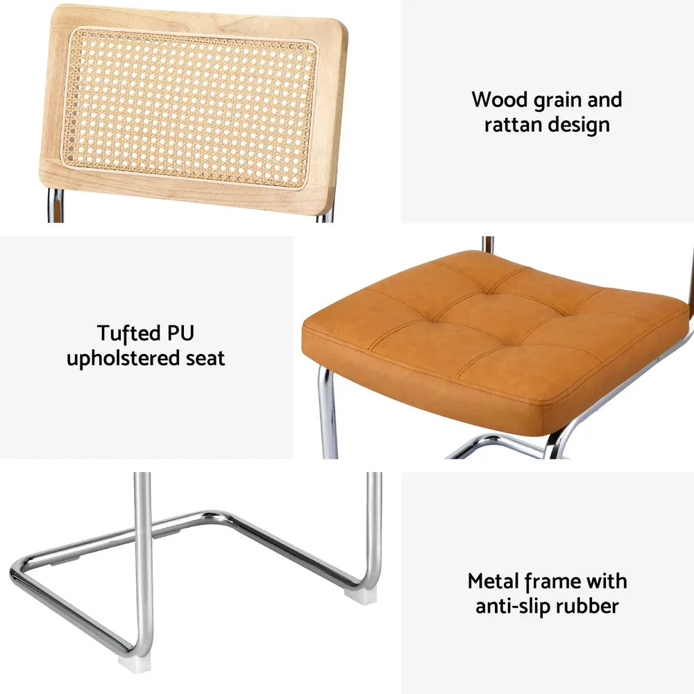 Artiss Dining Chairs Set of 2 PU Leather Rattan Cantilever Brown - Mekamart Australia