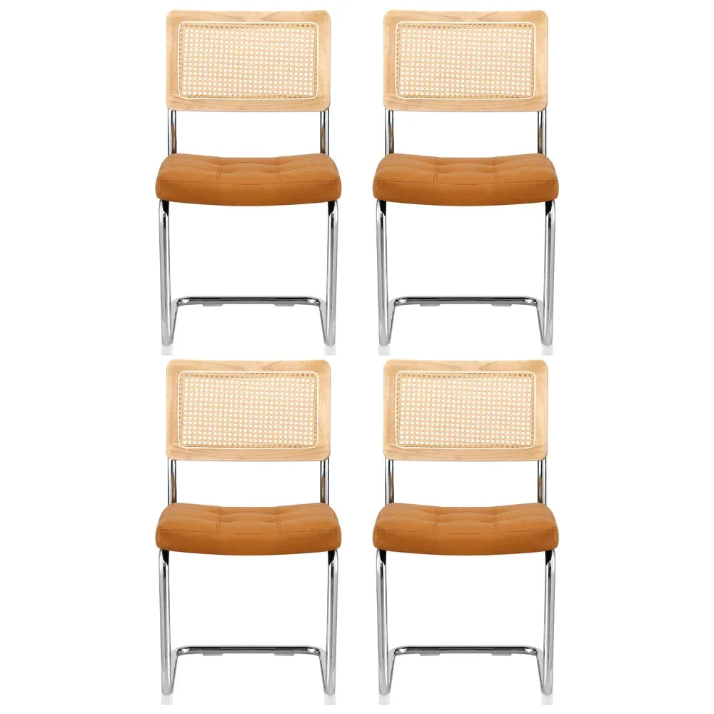 Artiss Dining Chairs Set of 4 PU Leather Rattan Cantilever Brown - Mekamart Australia