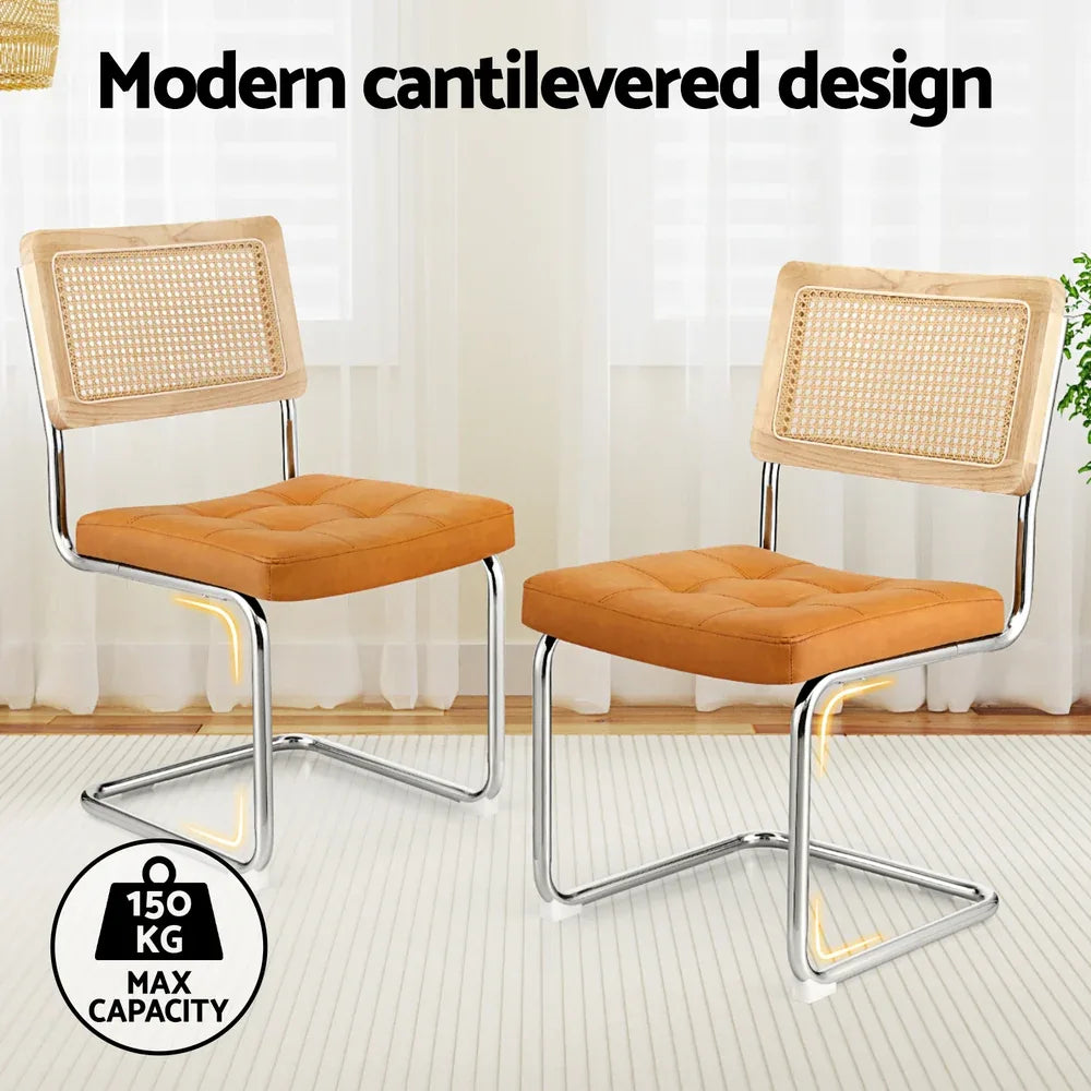Artiss Dining Chairs Set of 4 PU Leather Rattan Cantilever Brown - Mekamart Australia