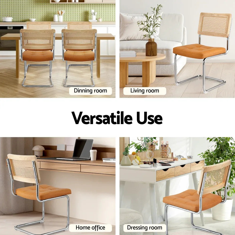 Artiss Dining Chairs Set of 4 PU Leather Rattan Cantilever Brown - Mekamart Australia