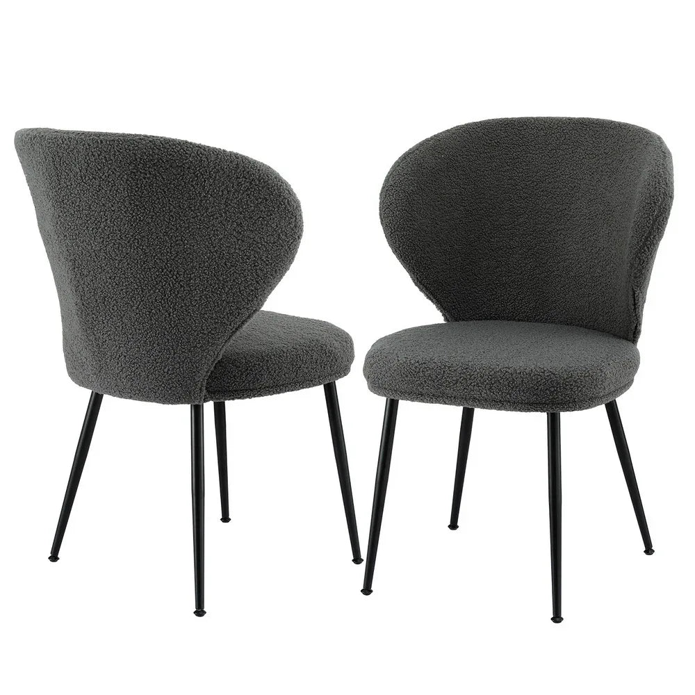 Artiss 2x Dining Chairs Sherpa Boucle Wing Back Grey - Mekamart Australia