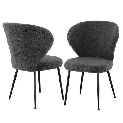 Artiss 2x Dining Chairs Sherpa Boucle Wing Back Grey - Mekamart Australia