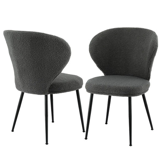Artiss 2x Dining Chairs Sherpa Boucle Wing Back Grey - Mekamart Australia