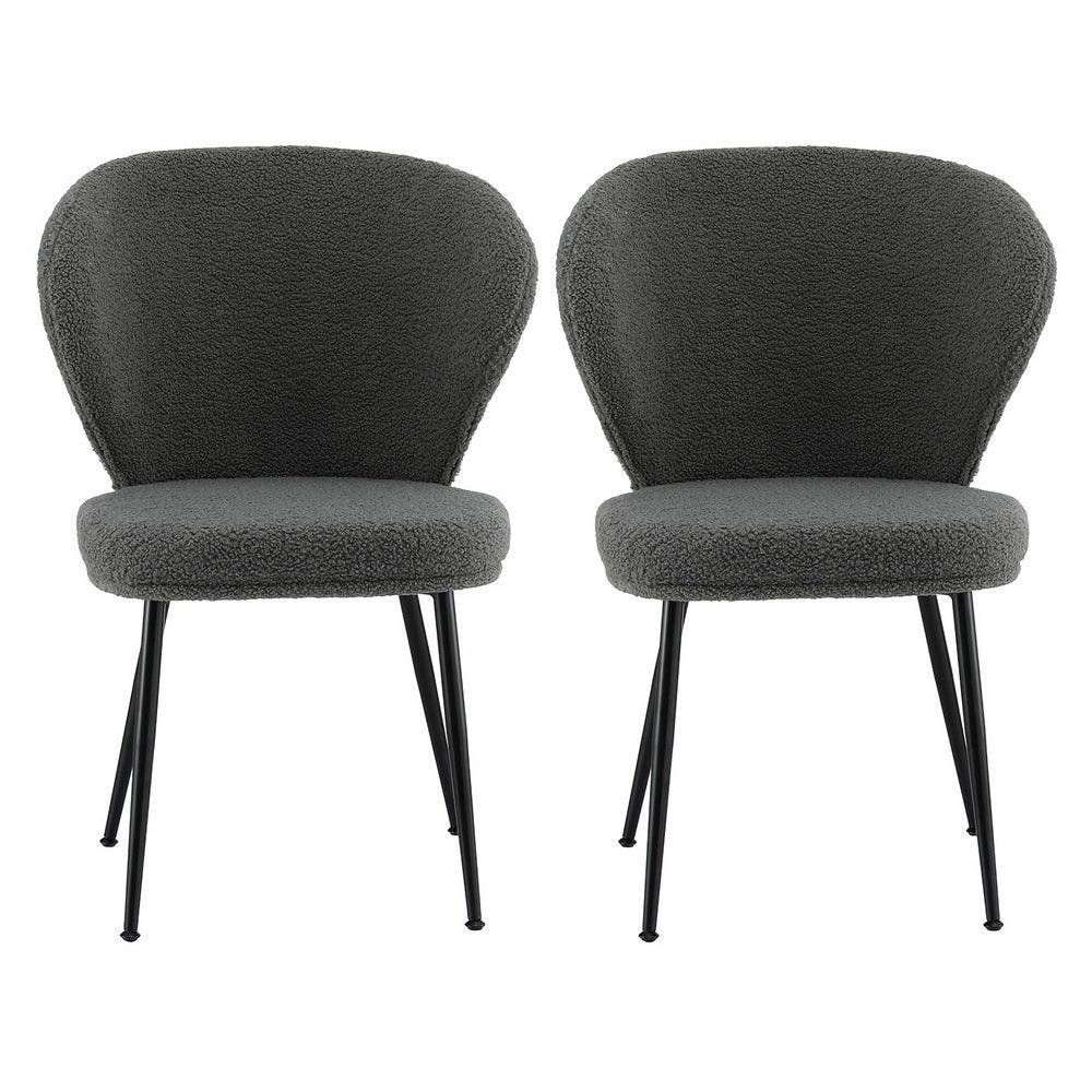 Artiss 2x Dining Chairs Sherpa Boucle Wing Back Grey - Mekamart Australia