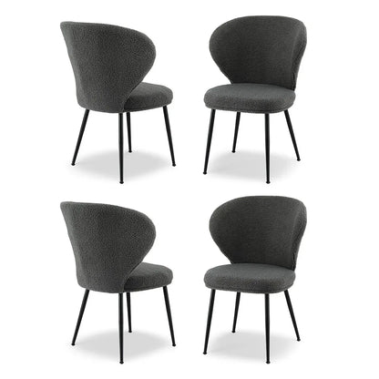 Artiss 4x Dining Chairs Sherpa Boucle Wing Back Grey - Mekamart Australia