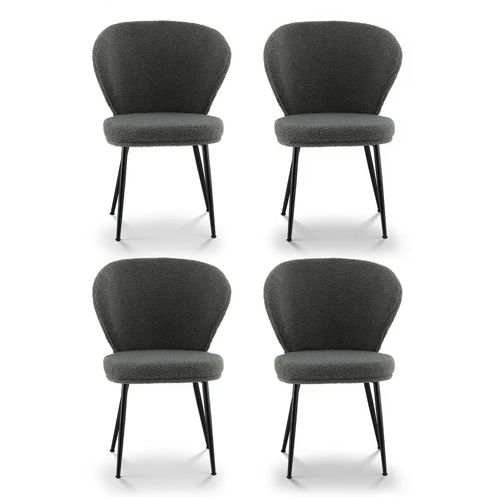 Artiss 4x Dining Chairs Sherpa Boucle Wing Back Grey - Mekamart Australia