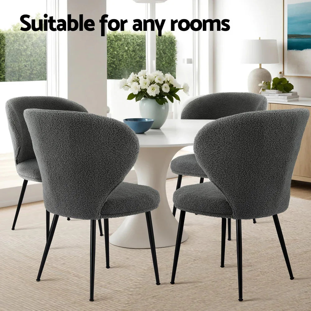 Artiss 4x Dining Chairs Sherpa Boucle Wing Back Grey - Mekamart Australia