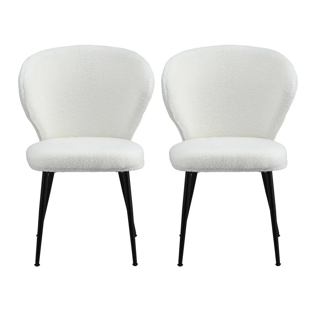 Artiss 2x Dining Chairs Sherpa Boucle Wing Back White - Mekamart Australia