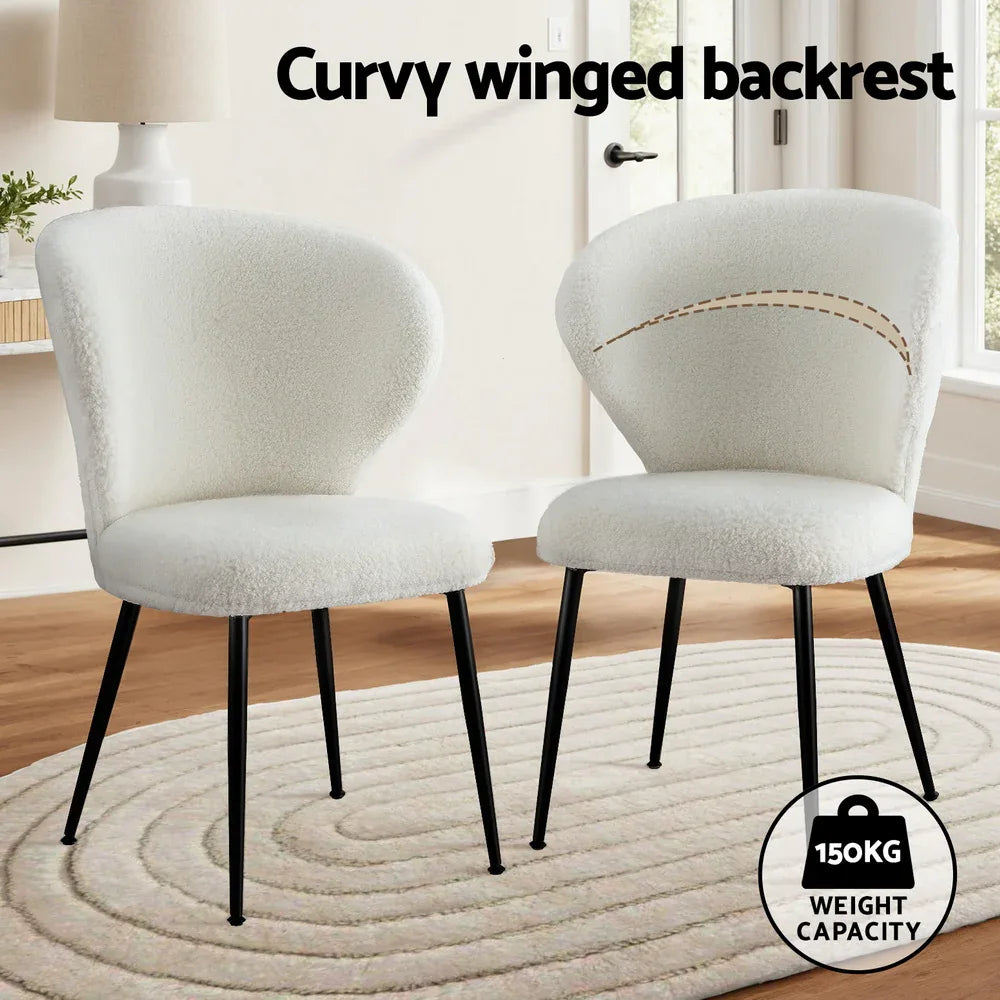 Artiss 2x Dining Chairs Sherpa Boucle Wing Back White - Mekamart Australia
