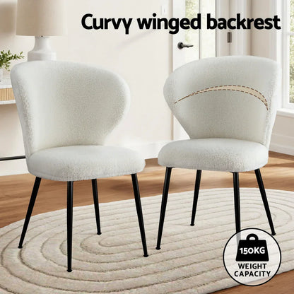 Artiss 2x Dining Chairs Sherpa Boucle Wing Back White - Mekamart Australia