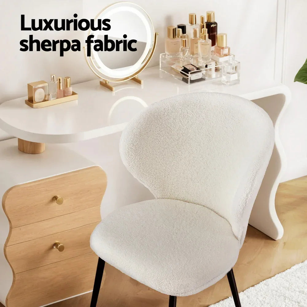 Artiss 2x Dining Chairs Sherpa Boucle Wing Back White - Mekamart Australia